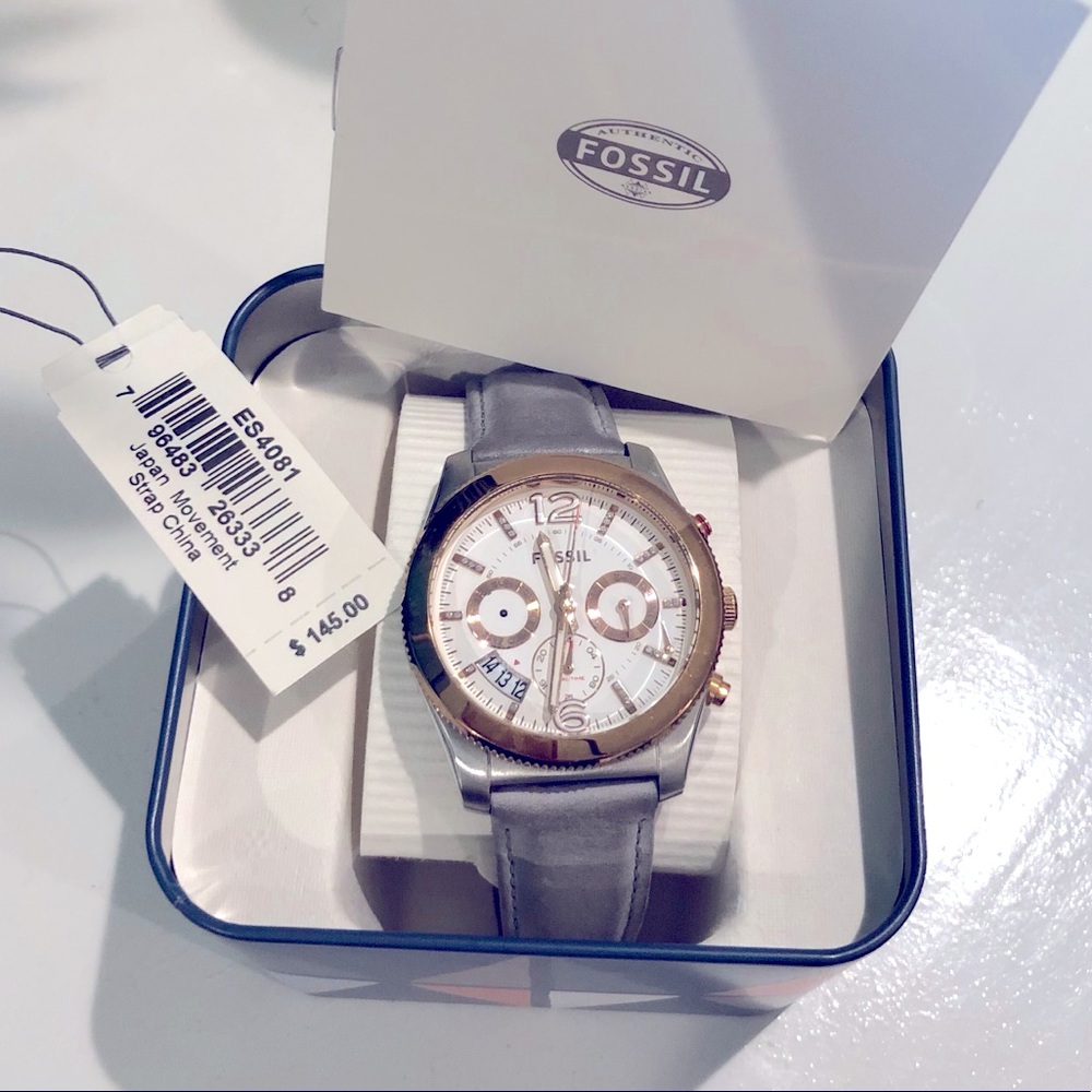 Fossil Gold & Leather Gray Watch